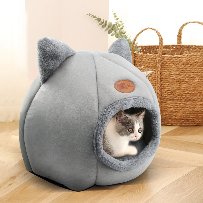 Warm Cushioned Cave House Bed for Cats