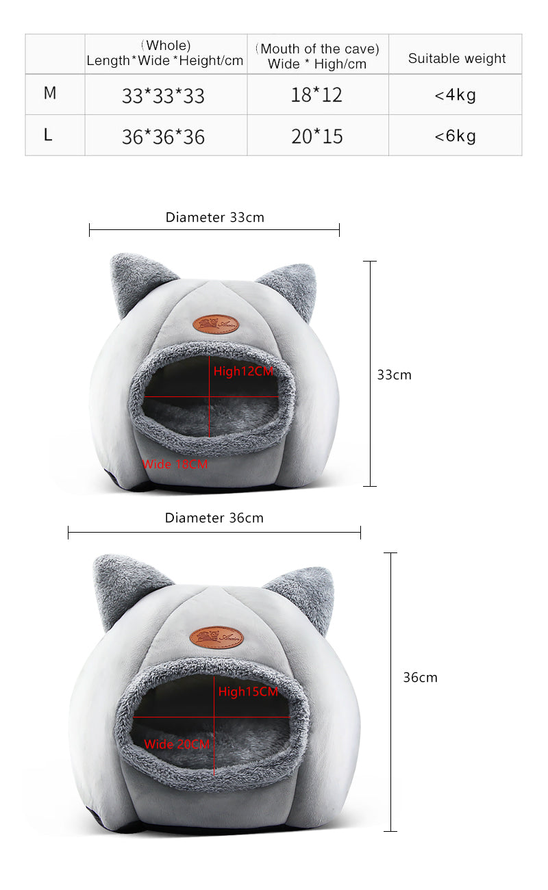Warm Cushioned Cave House Bed for Cats